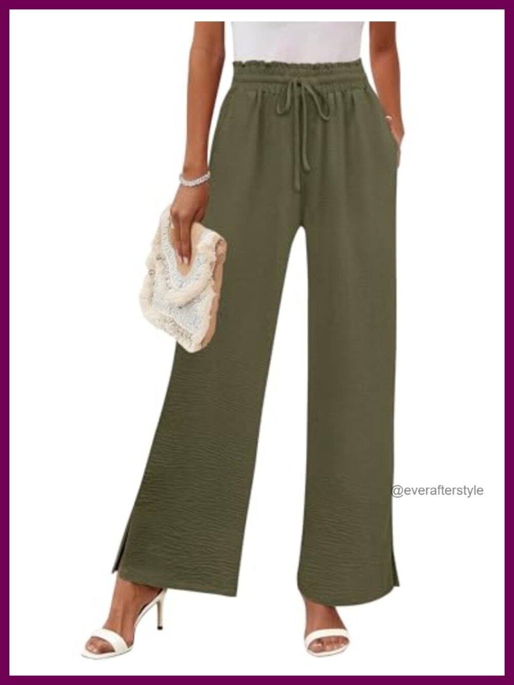 Wide Leg Palazzo Pants High Waisted Drawstring Flowy Casual Trousers Pockets